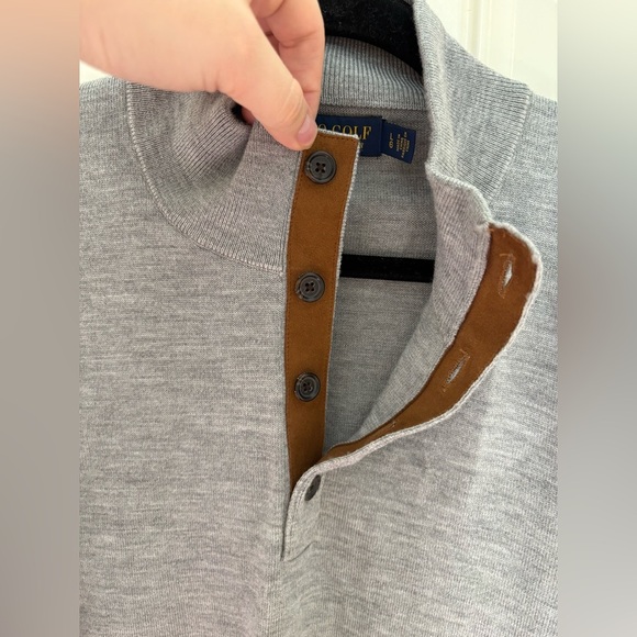 Polo Golf Ralph Lauren Merino Wool Button Mockneck Gray Mens Golf Sweater Size L - Picture 4 of 7